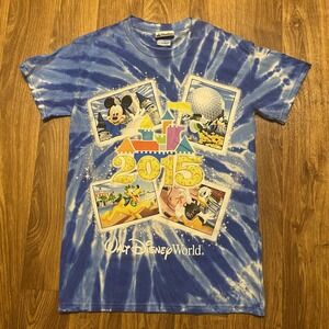 Disney Parks Shirt Adult Sz S Blue Tie Dye Short Sleeve Walt Disney World 2015‎